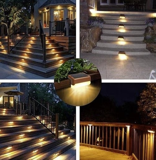 Product Image for Lampa solara pentru trepte sau terase, senzor de lumina, negru