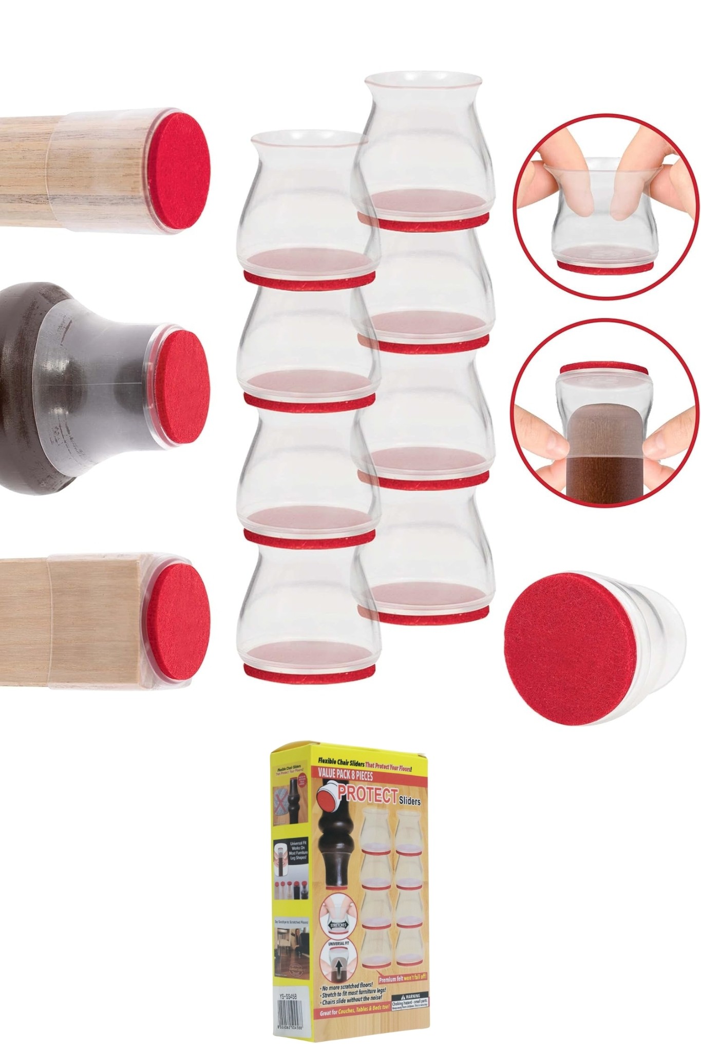 Set 8 Protecții pentru Picioarele Scaunelor – Silicon Transparent, Rotund, 22–32 mm