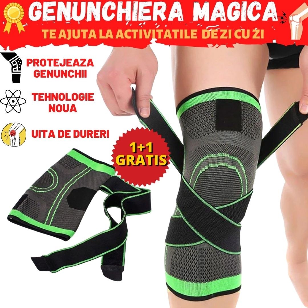 Genunchieră Magnetică Elastică – Suport Articular, Mărime Universală | Pachet 1+1 GRATIS