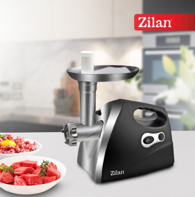 Masina de tocat carne ZILAN ZLN-7599,Negru 1200W, Tava si panou inox, Accesorii umplut carnati, Functie revers, 1.6kg/min