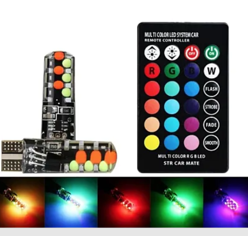 Set 2 Becuri LED RGB Auto Cu Telecomanda soclu T10 cu BILUTE/ 192 / w5w putere 2W
