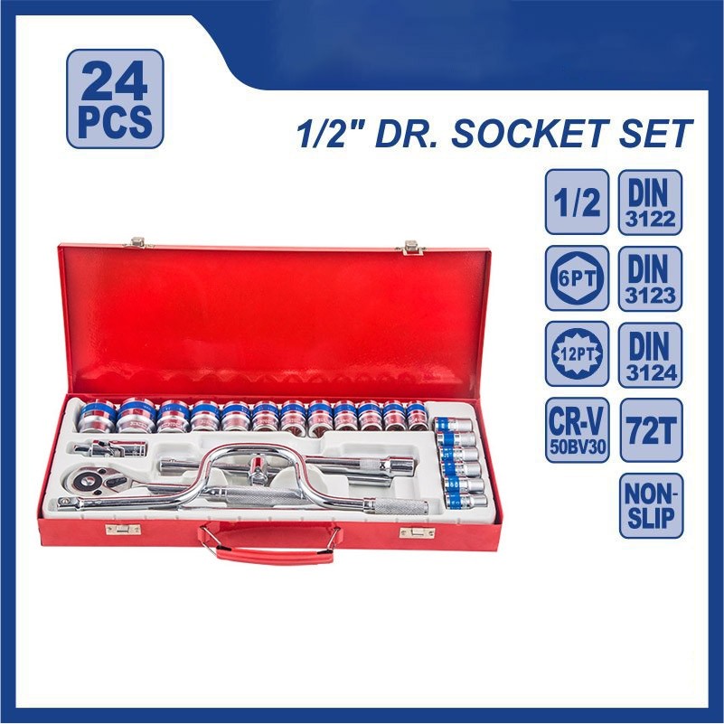 TRUSA PROFESIONALA TUBULARE CU CLICHET 1/2" SI COARBA DR SOCKET 24 PIESE