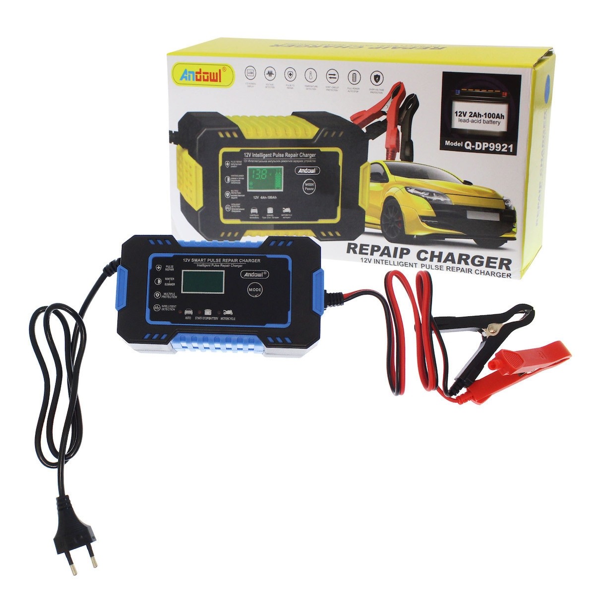Redresor acumulatori 12V6Amax 4-100Ah, RJTianye,motocicleta - masina, Cu afisaj, Recunoasterea inteligenta a modului de iarna si vara, Incarcarea impulsurilor repara bateria, Identificati inteligent capacitatea ramasa a bateriei