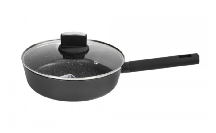 Cratita Zilan ZLN0898 Negru cu invelis din marmura, 5 straturi, 28 cm si maner fin la atingere, 3.9L