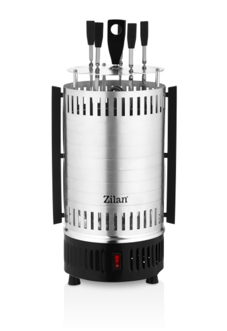 Gratar vertical Zilan ZLN5565 argintiu, putere 900W, rotatie automata, 5 bete pentru frigarui