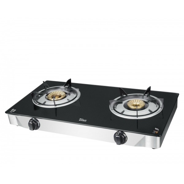 Aragaz plita sticla, corp inox, Zilan, 2 och. ZLN2416, alimentare GPL Butelie