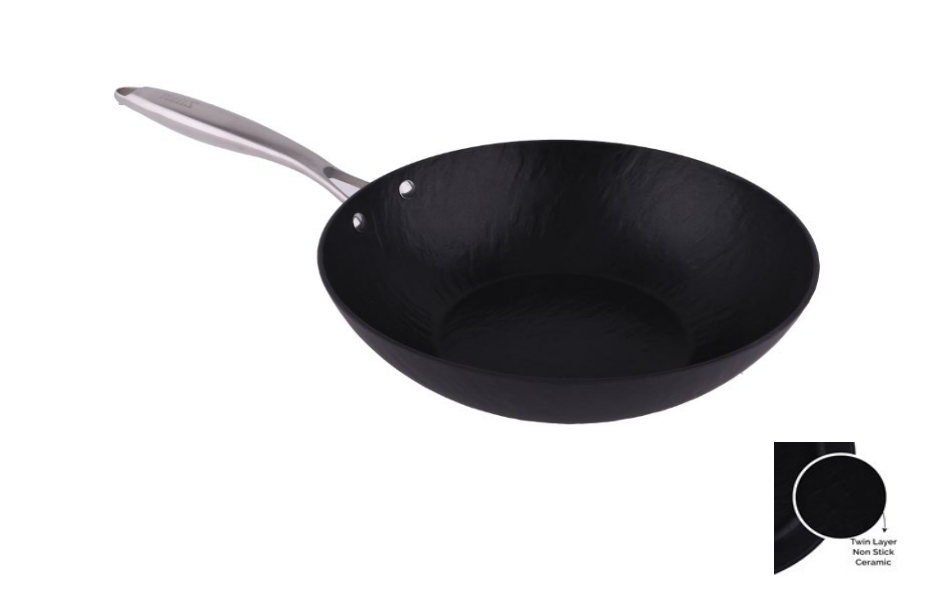 Tigaie Wok Zilan ZLN0934, Diametru 28 cm, 7 straturi de material, Maner nituit, Compatibil cuptor si masina de spalat vase