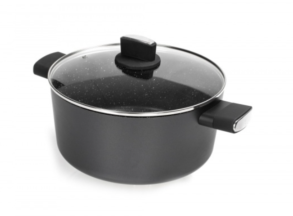 Cratita Zilan ZLN0850 Negru cu invelis din marmura, 5 straturi, 26 cm si manere fine la atingere, 5.7 L