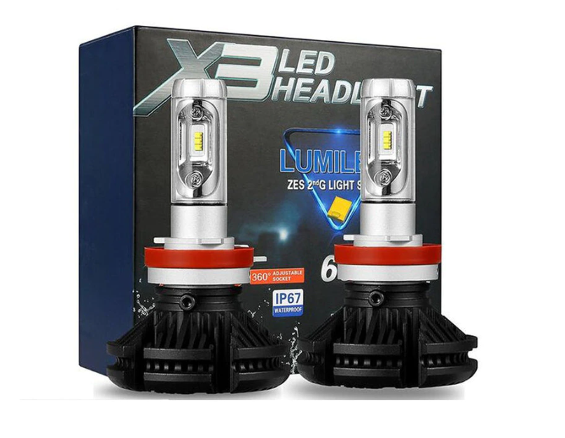 Set 2 becuri cu Led pentru faruri auto super white X3 , DC 9-32V - 6000 Lumeni