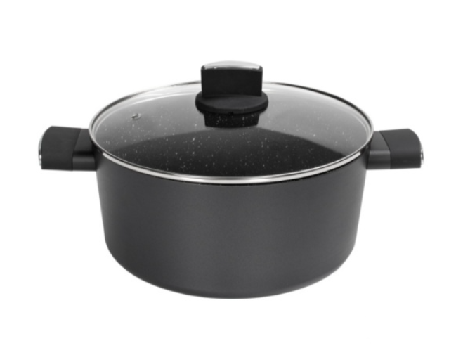 Cratita Zilan ZLN0867 Negru cu invelis din marmura, 5 straturi, 28 cm si manere fine la atingere, 7.1 L