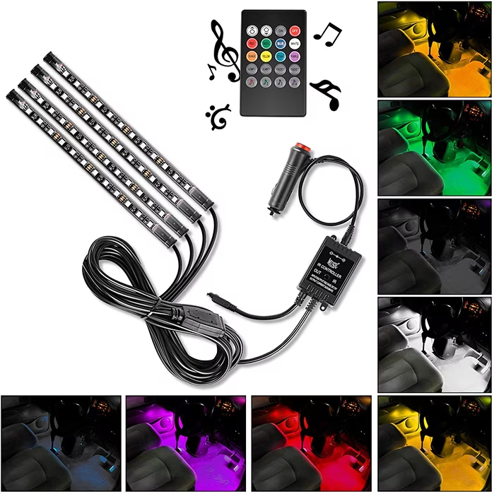 Benzi Ambientale 9LED Auto 8 Culori Telecomanda