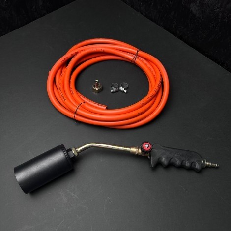 Set Arzator profesional 42cm si furtun gaz 5 metri, accesorii incluse, parlitor pentru butelie, macelarie, negru