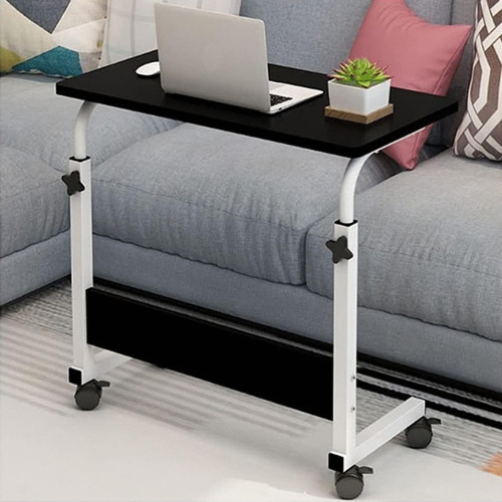 Masă reglabilă pentru laptop cu blat din lemn și roți – mini birou practic pentru acasă sau birou, 80 x 40 cm, negru