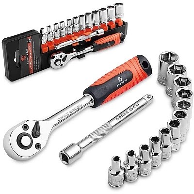 RIB-Set 14 Piese, Cheie cu Clichet 1/4", Capete Chei Tubulare 4-14mm