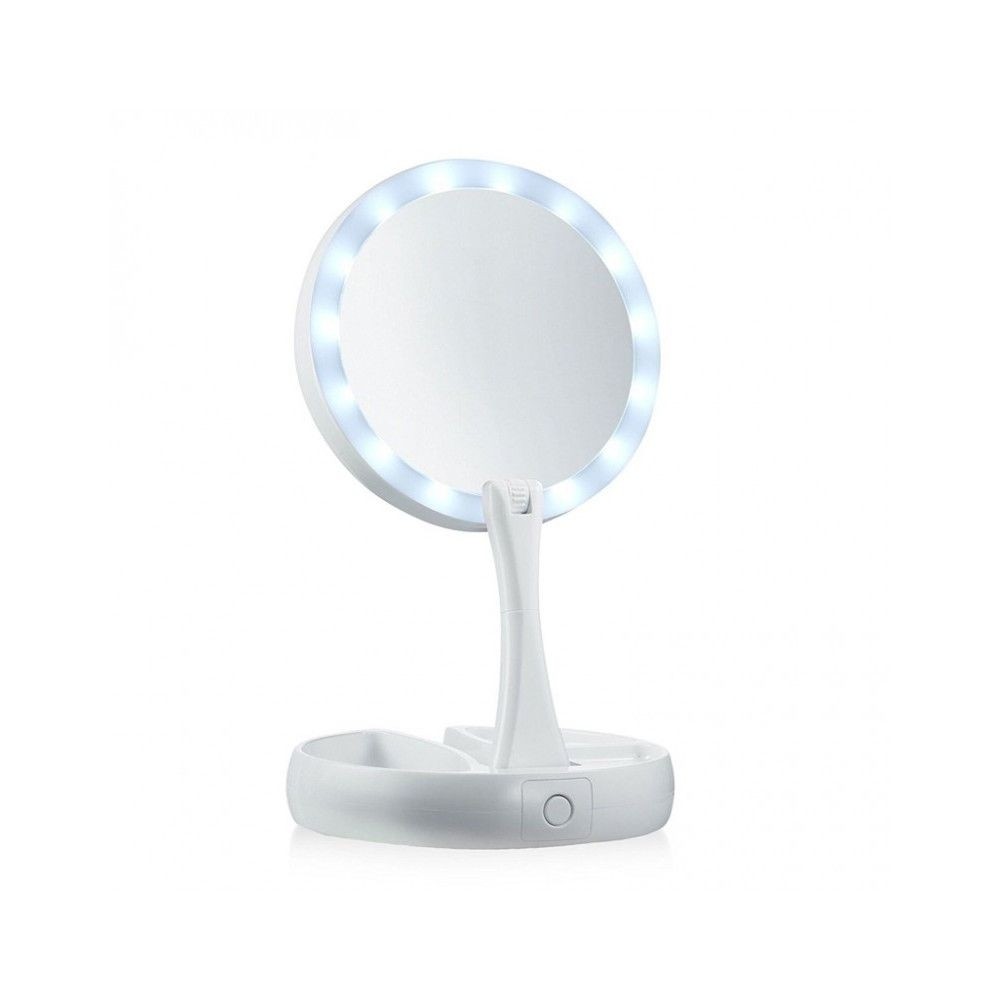 Oglinda Cu LED Pentru Machiaj, 2 Fete, Pliabila, Reglabila, Factor Marire 10x