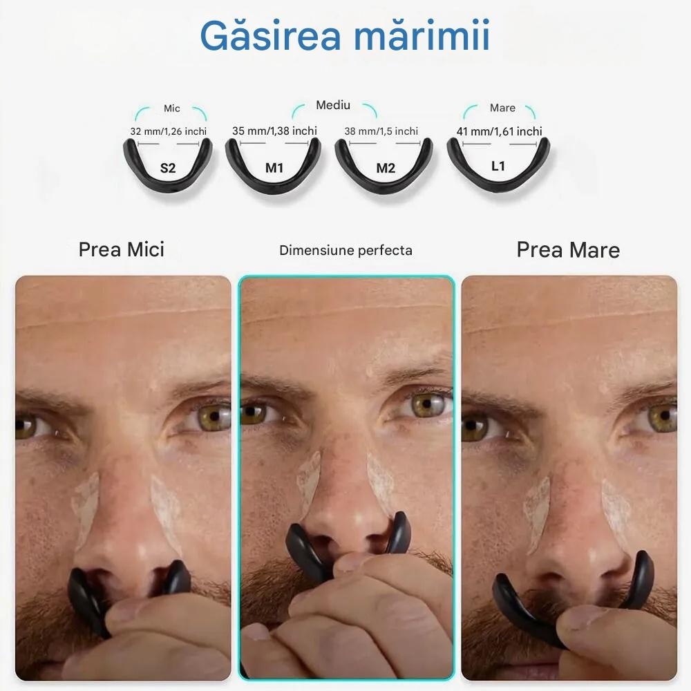 Kit Anti-Sforăit Medical – 4 Dilatatoare Nazale din Silicon Ajustabile, cu Aplicator, Negru (15 Zile)