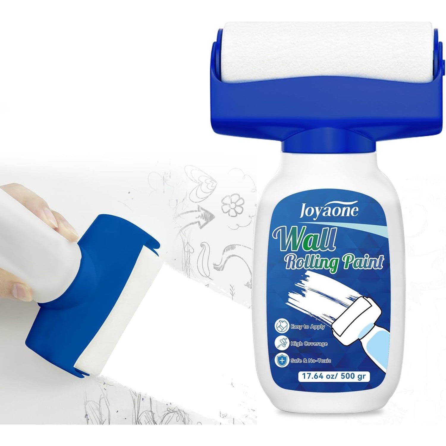 Vopsea albă pentru pereți cu rolă integrată, 500 ml, pe bază de apă, uscare rapidă, ideală pentru retușuri