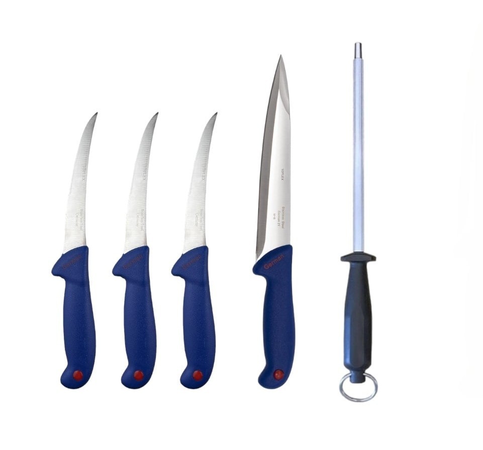 Set 5 piese pentru măcelărie, Germany, oțel inoxidabil, cu pilă de ascuțit rotundă