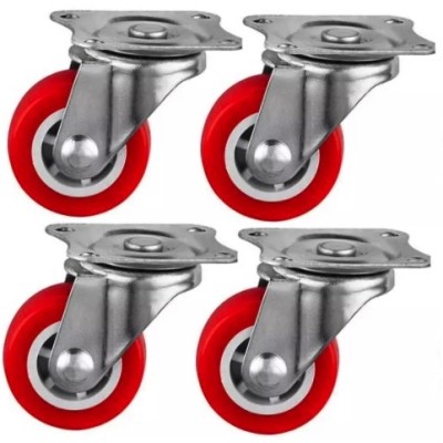 Set 4 roti medii pivotante rosii 50mm