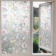 Folie decorativă autoadezivă pentru fereastră – model flori, transparentă, 45 x 200 cm