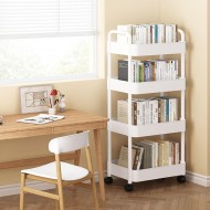 Etajeră mobilă cu roți – raft de depozitare cu 4 nivele și cârlige, design multifuncțional, 43 x 30 x 107 cm, alb