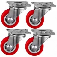 Set 4 roti medii pivotante rosii 50mm