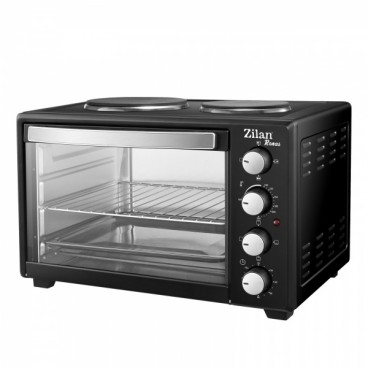 Cuptor electric cu plita Zilan ZLN-2935, Negru capacitate mare 45 Litri, 1600W, Timer, Gratar, Tava inclusa