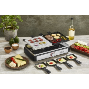 Gratar electric cu raclette Zilan ZLN8863, placa de piatra si placa de aluminiu, putere 1400 W, Gri