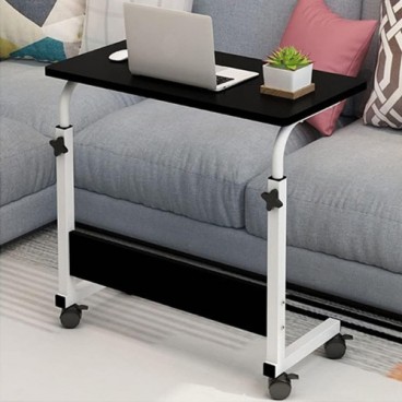 Masă reglabilă pentru laptop cu blat din lemn și roți – mini birou practic pentru acasă sau birou, 80 x 40 cm, negru