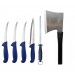 Set 6 cuțite ale măcelarului, Germany – cuțite profesionale pentru tranșat și dezosat, pilă și satâr cu mâner de cauciuc